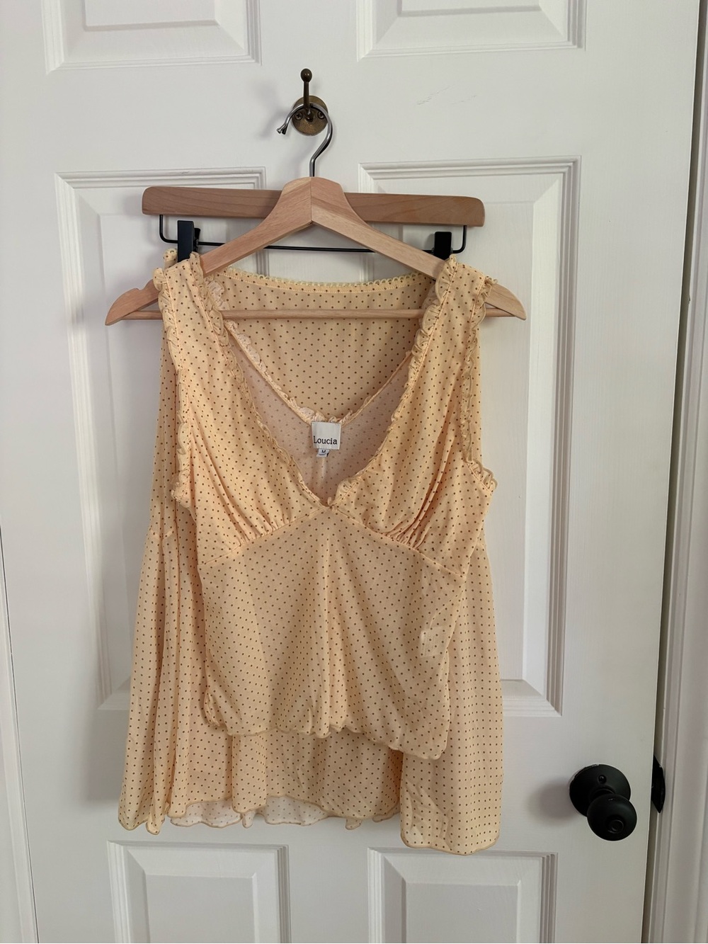 Loucia Cream Polka Dot Sleeveless Skirt Set Top